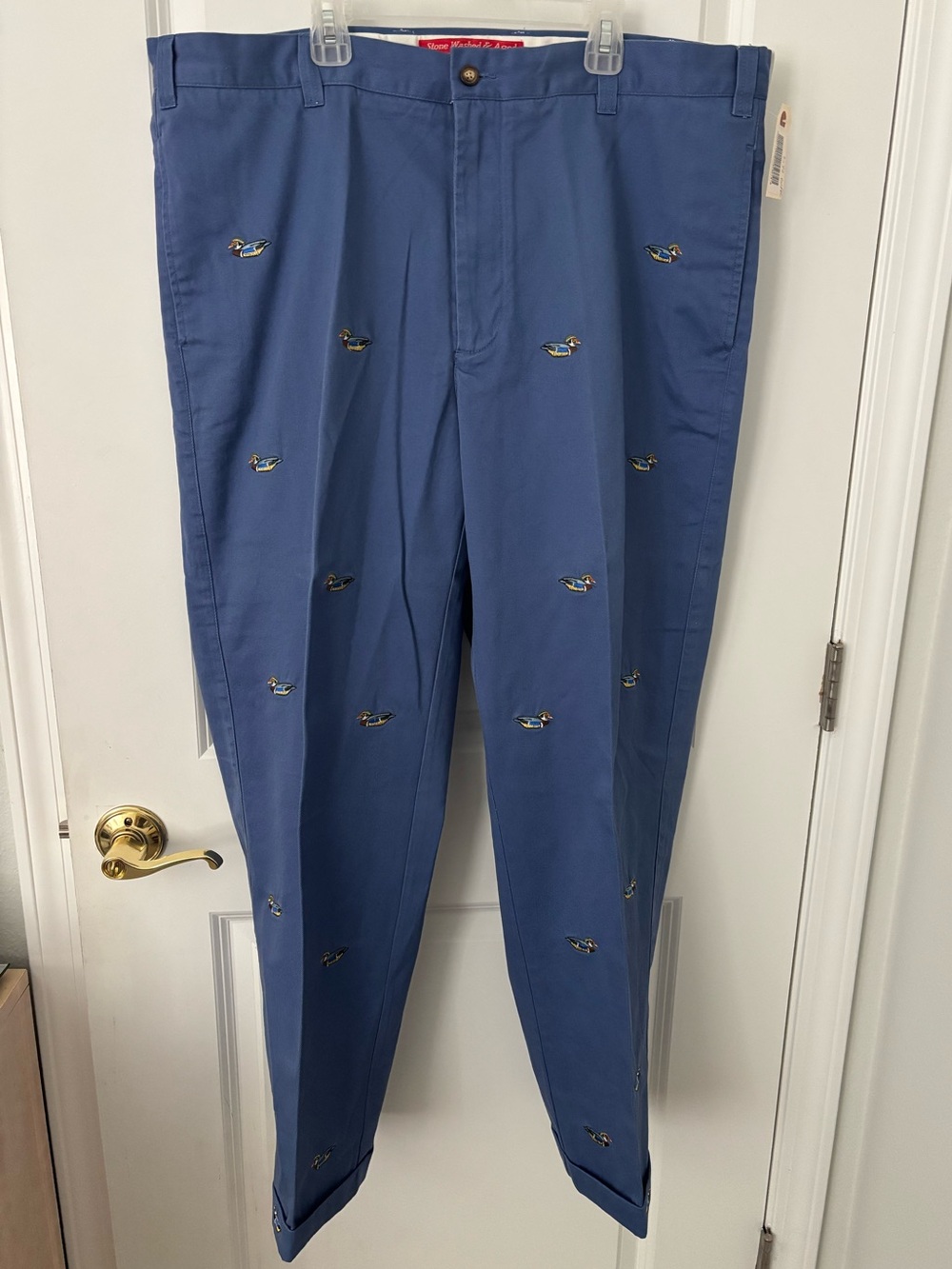 NWT Orvis Stone Washed Aged Blue Chino Wood Duck Embroidery Cuffed 40